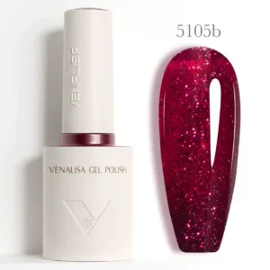 Flacon de vernis semi-permanent Venalisa Glitter 10ml, gros plan sur les paillettes brillantes haute densité, matériel de manucure professionnel disponible chez Cosminty La Réunion.