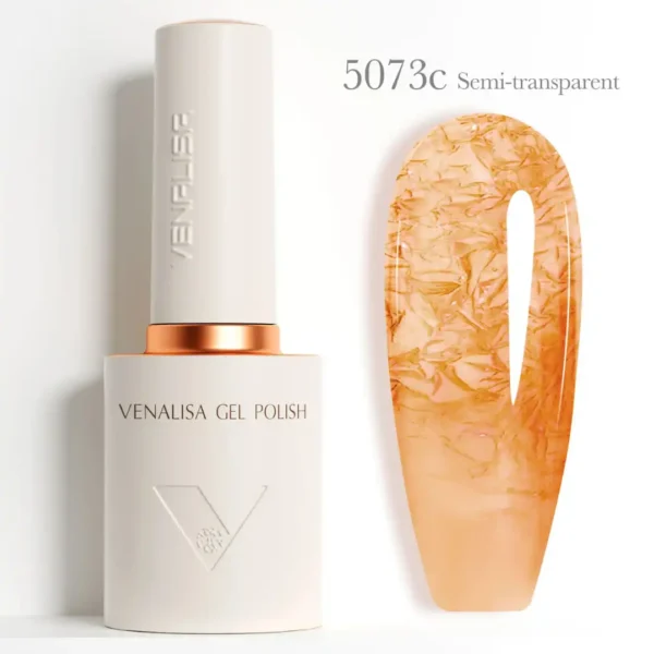 Flacon de vernis semi-permanent Venalisa Semi-Transparent 10ml, texture translucide rose nude effet vitrail pour manucure naturelle et Babyboomer, expert onglerie Cosminty La Réunion.