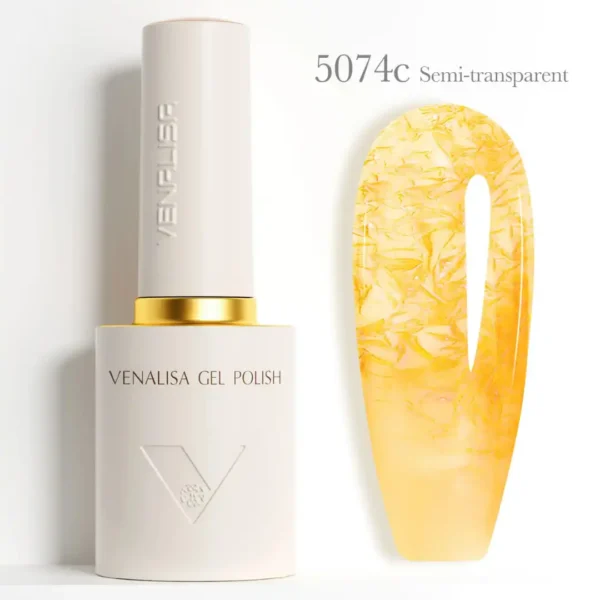 Flacon de vernis semi-permanent Venalisa Semi-Transparent 10ml, texture translucide rose nude effet vitrail pour manucure naturelle et Babyboomer, expert onglerie Cosminty La Réunion.