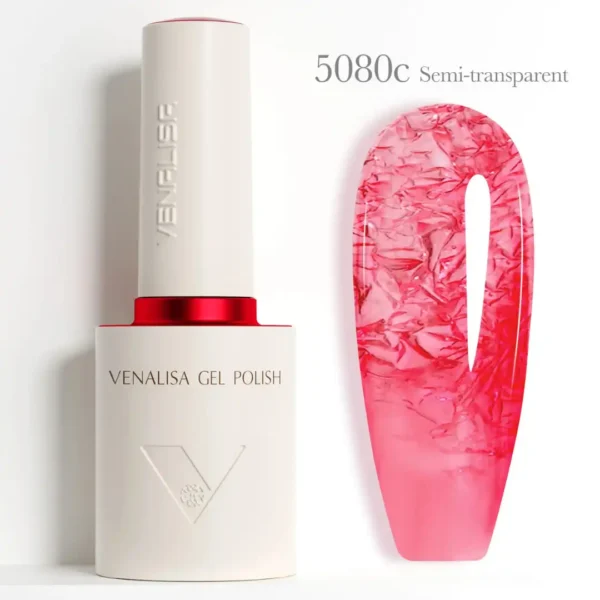 Flacon de vernis semi-permanent Venalisa Semi-Transparent 10ml, texture translucide rose nude effet vitrail pour manucure naturelle et Babyboomer, expert onglerie Cosminty La Réunion.