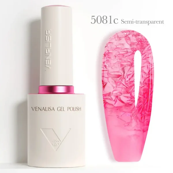 Vernis Semi Permanent Semi transparent 5081C_resultat Flacon de vernis semi-permanent Venalisa Semi-Transparent 10ml, texture translucide rose nude effet vitrail pour manucure naturelle et Babyboomer, expert onglerie Cosminty La Réunion.