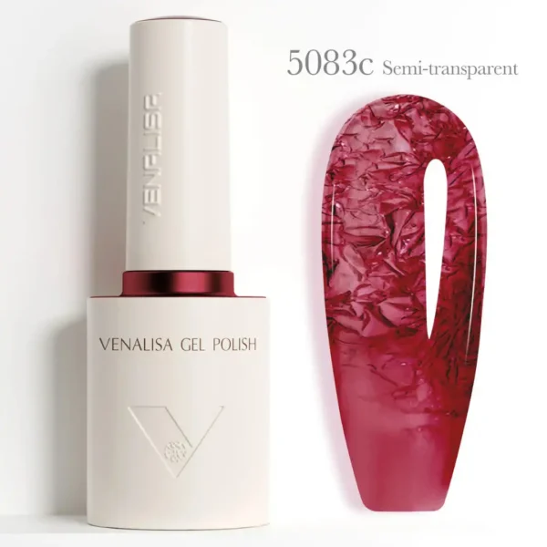 Flacon de vernis semi-permanent Venalisa Semi-Transparent 10ml, texture translucide rose nude effet vitrail pour manucure naturelle et Babyboomer, expert onglerie Cosminty La Réunion.