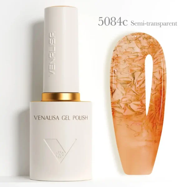 Flacon de vernis semi-permanent Venalisa Semi-Transparent 10ml, texture translucide rose nude effet vitrail pour manucure naturelle et Babyboomer, expert onglerie Cosminty La Réunion.