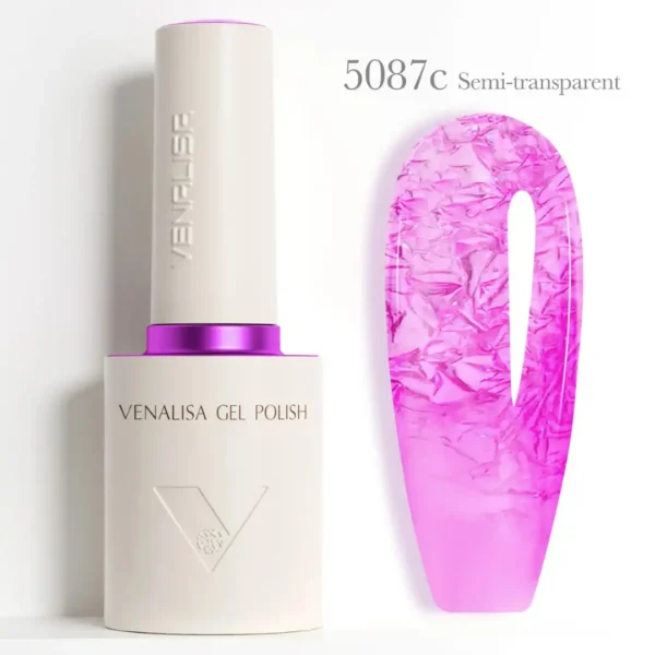 Flacon de vernis semi-permanent Venalisa Semi-Transparent 10ml, texture translucide rose nude effet vitrail pour manucure naturelle et Babyboomer, expert onglerie Cosminty La Réunion.