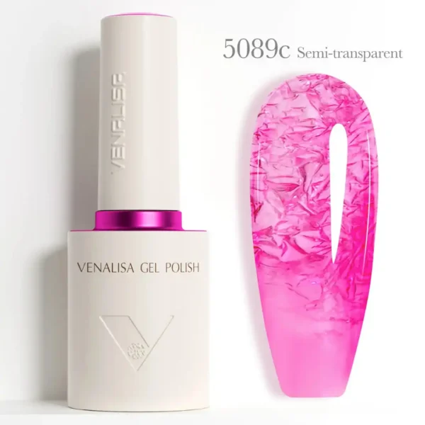 Flacon de vernis semi-permanent Venalisa Semi-Transparent 10ml, texture translucide rose nude effet vitrail pour manucure naturelle et Babyboomer, expert onglerie Cosminty La Réunion.