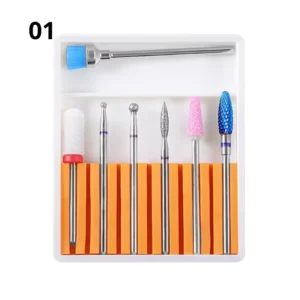 Assortiment compact de 7 embouts de ponceuse professionnels pour manucure russe et dépose, matériel Cosminty La Réunion