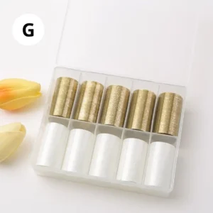 Coffret de papiers foils professionnels pour transfert sur ongles, diverses couleurs et effets miroirs, disponible chez Cosminty Réunion.