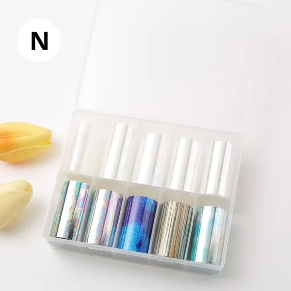 M-42_resultat Coffret de papiers foils professionnels pour transfert sur ongles, diverses couleurs et effets miroirs, disponible chez Cosminty Réunion.