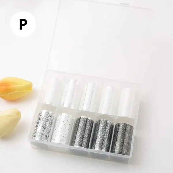 M-62_resultat Coffret de papiers foils professionnels pour transfert sur ongles, diverses couleurs et effets miroirs, disponible chez Cosminty Réunion.