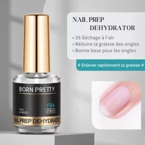 Flacon de Nail Prep Dehydrator F04 Born Pretty Pro, préparateur d'ongle déshydratant professionnel pour manucure longue durée.