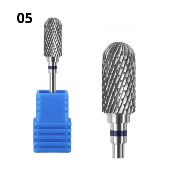 Embout de ponceuse professionnel OMW-33 en carbure de tungstène grain moyen bague bleue, forme gros cylindre arrondi de sécurité, matériel Cosminty La Réunion.