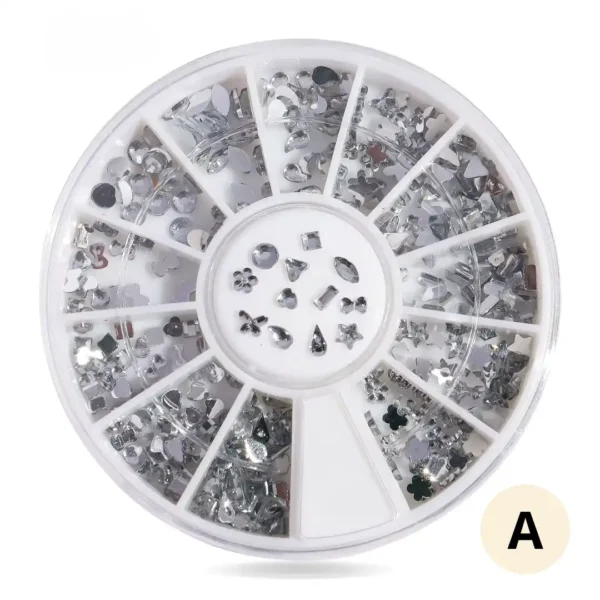 SP0001-09_resultat Roue de strass colorés pour ongles, 12 compartiments de cristaux brillants pour manucure créative.