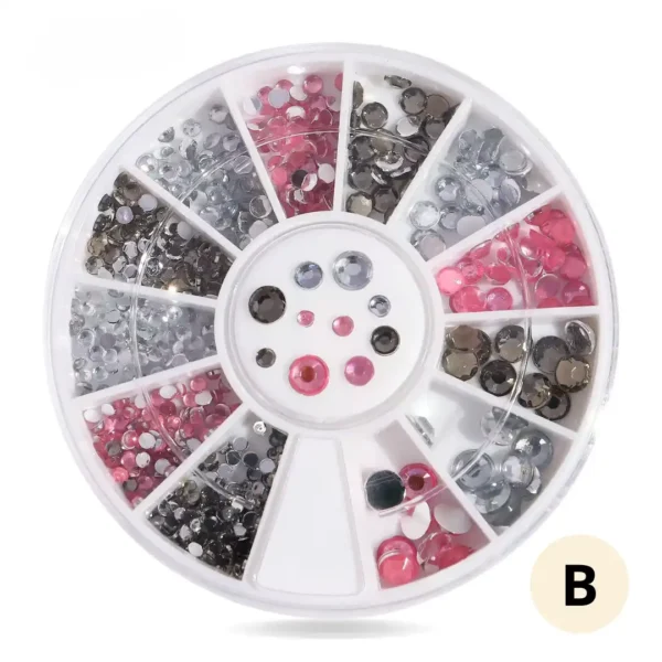 SP0001-30_resultat Roue de strass colorés pour ongles, 12 compartiments de cristaux brillants pour manucure créative.