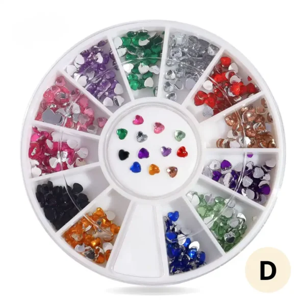 SP0035_resultat Roue de strass colorés pour ongles, 12 compartiments de cristaux brillants pour manucure créative.