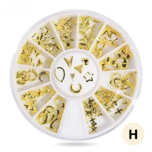 Roue de strass colorés pour ongles, 12 compartiments de cristaux brillants pour manucure créative.