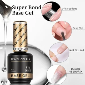 Flacon de Super Bond Base Gel F16 Born Pretty Pro, gel 2-en-1 servant de base haute adhérence et de colle pour capsules américaines (Soft Gel Tips)..
