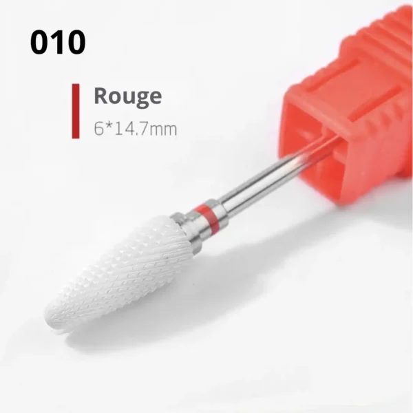 TC04-F Rouge_resultat Embout de ponceuse individuel TC04-F en céramique blanche grain rouge fin pour dépose douce de vernis semi-permanent, matériel Cosminty La Réunion.