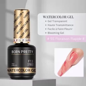 Flacon de Watercolor Gel F13 Born Pretty Pro, gel de diffusion pour effet blooming, marbrures et décors aquarelle sur ongles.