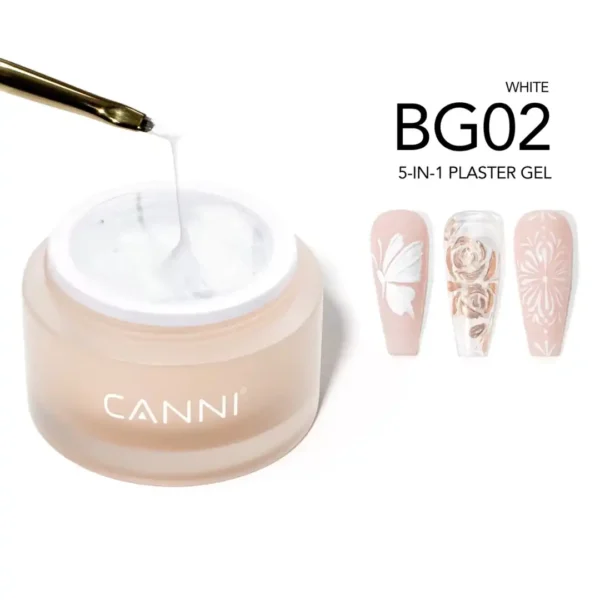 2_resultat Pot de gel relief Nail Art 3D CANNI 5-in-1 Plaster Gel BG02 White blanc pur et démonstration de motifs papillon, rose chrome et dentelle 3D sur ongles, Cosminty onglerie La Réunion 974.