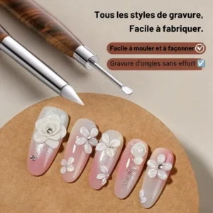 Outil de sculpture Nail Carving double tête Born Pretty avec embout silicone et embout métallique, idéal pour le modelage 3D sur ongles, Cosminty Réunion.