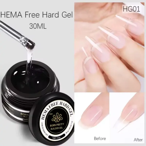 Pot de Hard Gel (gel de construction) Born Pretty Pro 30ml formule HEMA Free, utilisé pour l'extension et le renforcement des ongles naturels, Cosminty Réunion
