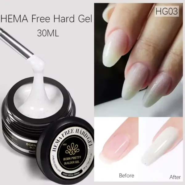 Pot de Hard Gel (gel de construction) Born Pretty Pro 30ml formule HEMA Free, utilisé pour l'extension et le renforcement des ongles naturels, Cosminty Réunion