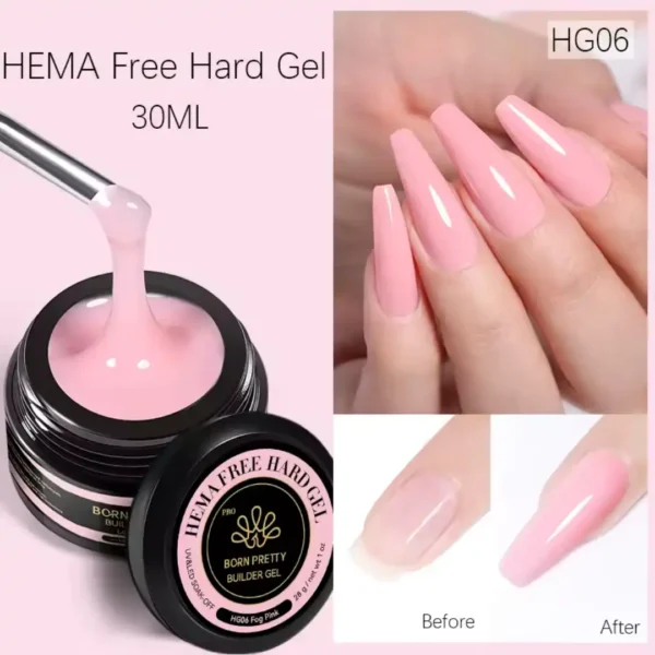 HG06_resultat Pot de Hard Gel (gel de construction) Born Pretty Pro 30ml formule HEMA Free, utilisé pour l'extension et le renforcement des ongles naturels, Cosminty Réunion