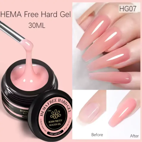 HG07_resultat Pot de Hard Gel (gel de construction) Born Pretty Pro 30ml formule HEMA Free, utilisé pour l'extension et le renforcement des ongles naturels, Cosminty Réunion
