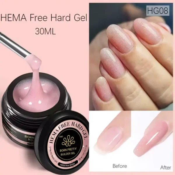 HG08_resultat Pot de Hard Gel (gel de construction) Born Pretty Pro 30ml formule HEMA Free, utilisé pour l'extension et le renforcement des ongles naturels, Cosminty Réunion