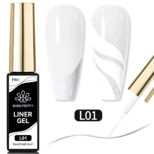Flacon de Gel Liner Born Pretty Pro 10ml avec pinceau intégré ultra-fin, utilisé pour réaliser des tracés de haute précision sur ongles professionnels, Cosminty Réunion.