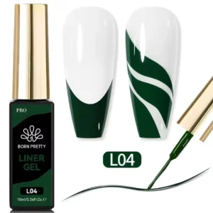 Flacon de Gel Liner Born Pretty Pro 10ml avec pinceau intégré ultra-fin, utilisé pour réaliser des tracés de haute précision sur ongles professionnels, Cosminty Réunion.
