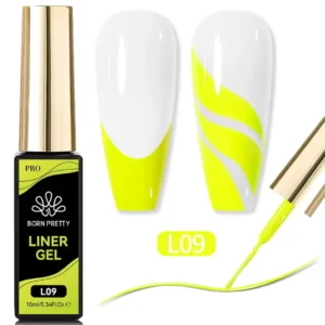 Flacon de Gel Liner Born Pretty Pro 10ml avec pinceau intégré ultra-fin, utilisé pour réaliser des tracés de haute précision sur ongles professionnels, Cosminty Réunion.