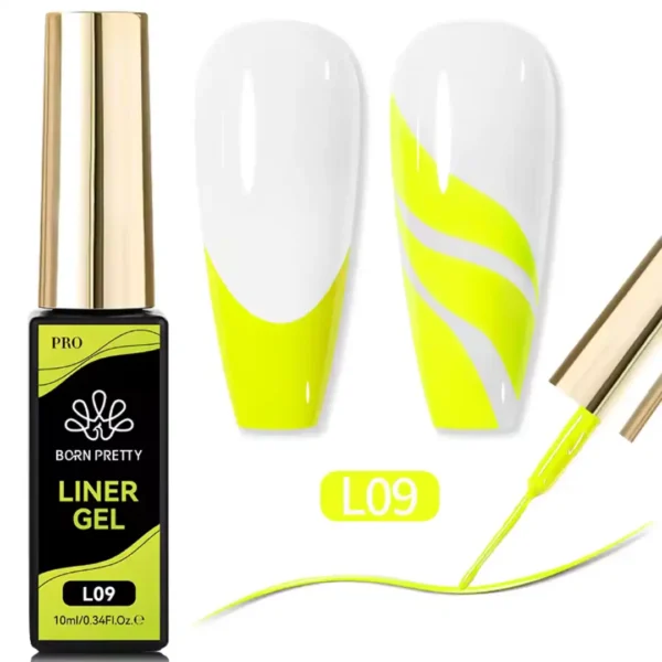 L09_resultat Flacon de Gel Liner Born Pretty Pro 10ml avec pinceau intégré ultra-fin, utilisé pour réaliser des tracés de haute précision sur ongles professionnels, Cosminty Réunion.