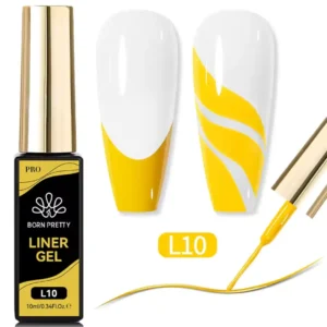 Flacon de Gel Liner Born Pretty Pro 10ml avec pinceau intégré ultra-fin, utilisé pour réaliser des tracés de haute précision sur ongles professionnels, Cosminty Réunion.