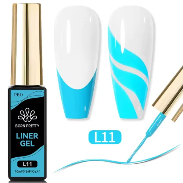L11_resultat Flacon de Gel Liner Born Pretty Pro 10ml avec pinceau intégré ultra-fin, utilisé pour réaliser des tracés de haute précision sur ongles professionnels, Cosminty Réunion.