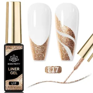 Flacon de Gel Liner Born Pretty Pro 10ml avec pinceau intégré ultra-fin, utilisé pour réaliser des tracés de haute précision sur ongles professionnels, Cosminty Réunion.