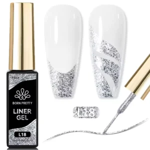 Flacon de Gel Liner Born Pretty Pro 10ml avec pinceau intégré ultra-fin, utilisé pour réaliser des tracés de haute précision sur ongles professionnels, Cosminty Réunion.