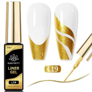 Flacon de Gel Liner Born Pretty Pro 10ml avec pinceau intégré ultra-fin, utilisé pour réaliser des tracés de haute précision sur ongles professionnels, Cosminty Réunion.
