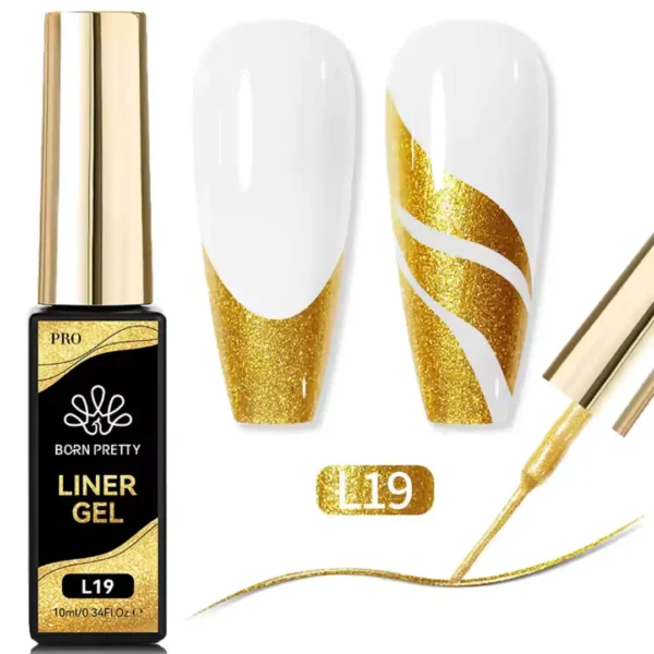 Flacon de Gel Liner Born Pretty Pro 10ml avec pinceau intégré ultra-fin, utilisé pour réaliser des tracés de haute précision sur ongles professionnels, Cosminty Réunion.