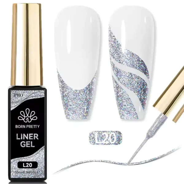 L20_resultat Flacon de Gel Liner Born Pretty Pro 10ml avec pinceau intégré ultra-fin, utilisé pour réaliser des tracés de haute précision sur ongles professionnels, Cosminty Réunion.