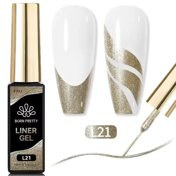 L21_resultat Flacon de Gel Liner Born Pretty Pro 10ml avec pinceau intégré ultra-fin, utilisé pour réaliser des tracés de haute précision sur ongles professionnels, Cosminty Réunion.