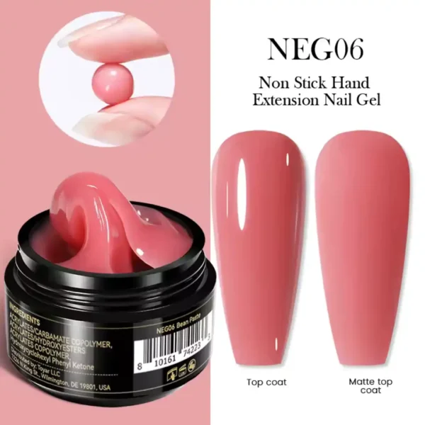 NEG06_resultat Pot de Gel d'extension solide Non Stick Hand Born Pretty Pro 15ml, texture malléable, idéal pour l'extension et le modelage d'ongles, Cosminty Réunion