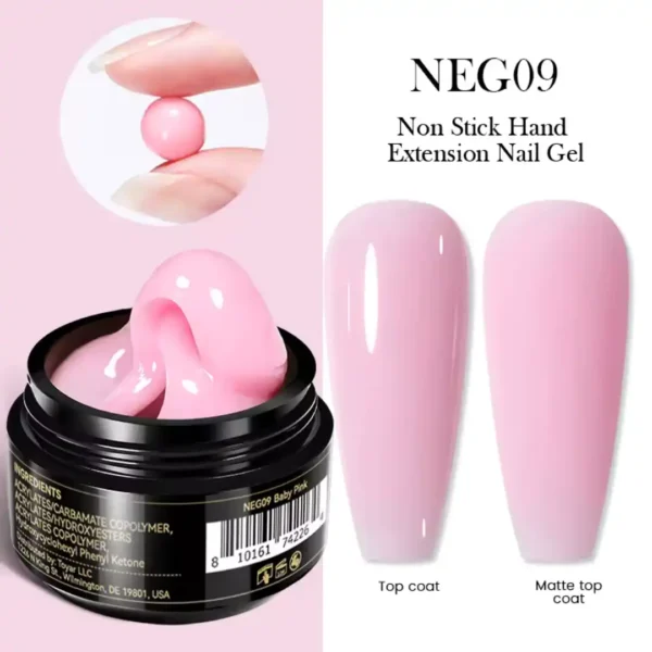 NEG09_resultat Pot de Gel d'extension solide Non Stick Hand Born Pretty Pro 15ml, texture malléable, idéal pour l'extension et le modelage d'ongles, Cosminty Réunion