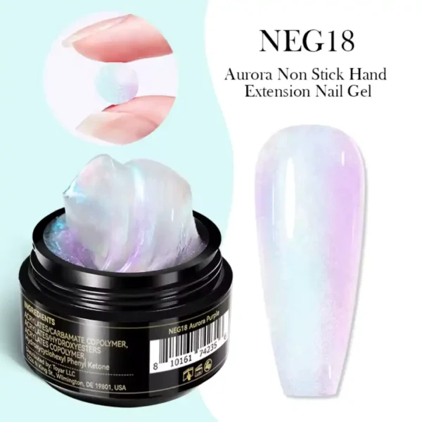 NEG18_resultat Pot de gel d'extension solide Aurora Non Stick Born Pretty, texture malléable irisée, idéal pour des extensions lumineuses, Cosminty Réunion