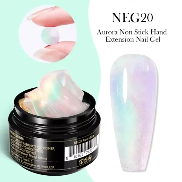 NEG20_resultat Pot de gel d'extension solide Aurora Non Stick Born Pretty, texture malléable irisée, idéal pour des extensions lumineuses, Cosminty Réunion
