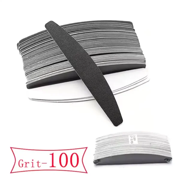 Recharges Limes Adhésives Grain 100 (x50) Demi-Lune_resultat Paquet de 50 recharges adhésives de limes jetables à usage unique grain rugueux 100 pour la dépose du gel et de la résine, matériel professionnel d'onglerie Cosminty La Réunion.