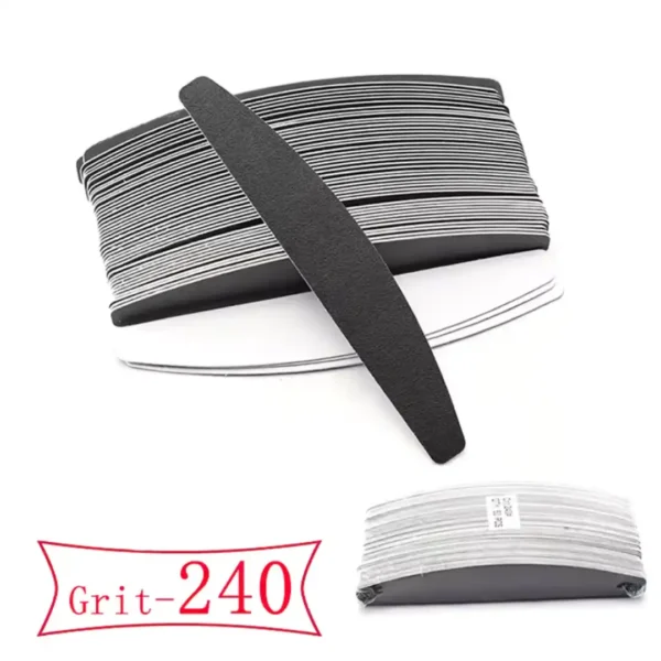 Recharges Limes Adhésives Grain 240 (x50) Demi-Lune_resultat Lot professionnel de 50 recharges adhésives pour limes interchangeables demi-lune grain doux 240 pour ongles naturels, marque Cosminty La Réunion.