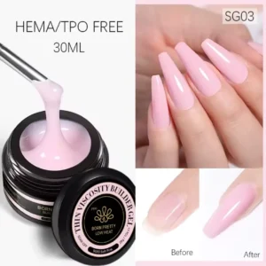 Pot de Builder Gel à viscosité fluide Born Pretty Pro 30ml, formule HEMA/TPO Free, idéal pour le renforcement et l'extension rapide des ongles, Cosminty Réunion.