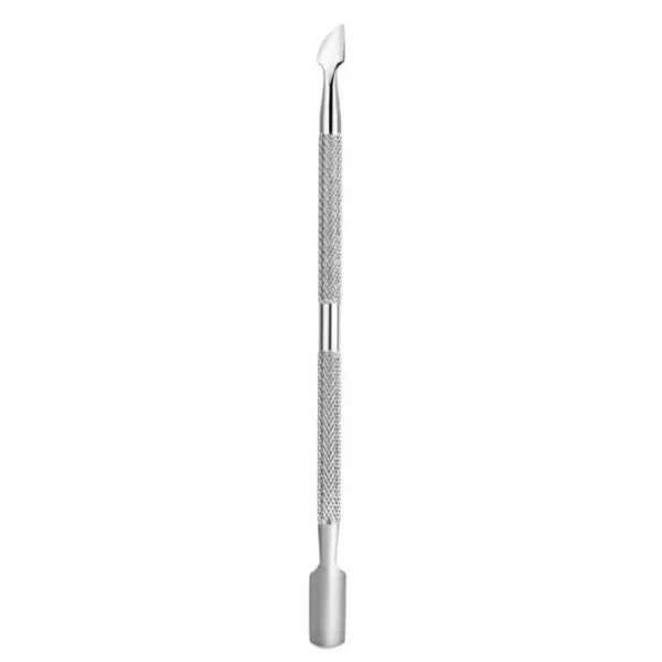 Pousse-cuticules double embout en acier inoxydable antidérapant avec embout cuillère et biseauté, Cosminty matériel onglerie La Réunion 974.