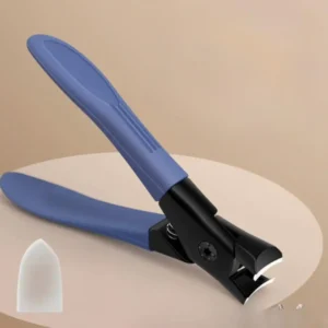 Coupe-ongles ergonomique bleu avec lames tranchantes et capuchon de protection de la tete de coupe, Cosminty matériel onglerie La Réunion 974.